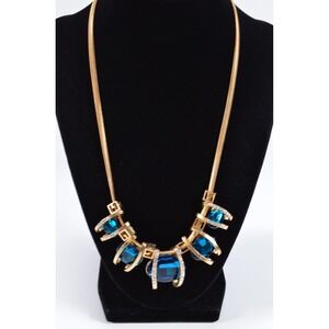 Vintage Blue & Clear Floating Rhinestone Gold Tone Snake Necklace‎ 21"